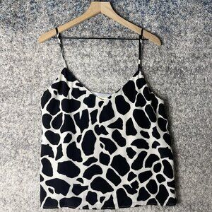 L'AGENCE Camisole Tank Top Womens Large Black White Animal Print Silk Sleeveless